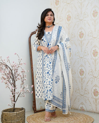 New Floral Motif Printed Cotton kurta Set the kurta and Pleated Salwar and Soft Cotton Dupatta💃💃(WARED395)