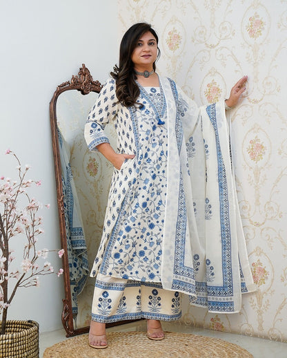 New Floral Motif Printed Cotton kurta Set the kurta and Pleated Salwar and Soft Cotton Dupatta💃💃(WARED395)