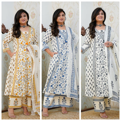 New Floral Motif Printed Cotton kurta Set the kurta and Pleated Salwar and Soft Cotton Dupatta💃💃(WARED398)