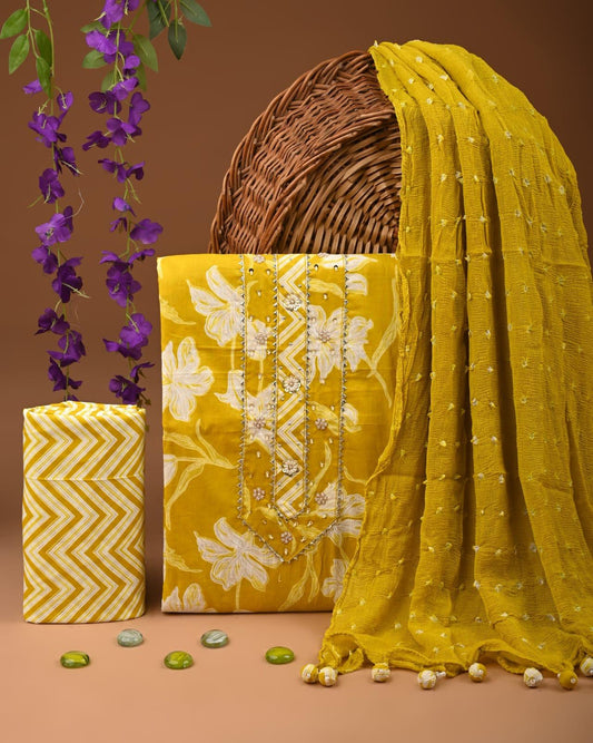 Designer zari gotapatti work Cotton Suit with chiffon dupatta(WAGP64)