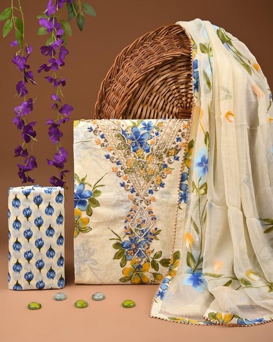 Designer zari gotapatti work Cotton Suit with chiffon dupatta(WAGP62)