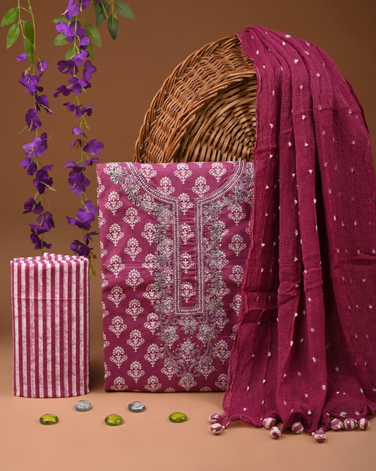 Designer zari gotapatti work Cotton Suit with chiffon dupatta(WAGP61)