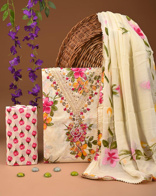 Designer zari gotapatti work Cotton Suit with chiffon dupatta(WAGP56)