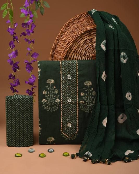 Designer zari gotapatti work Cotton Suit with chiffon dupatta(WAGP55)