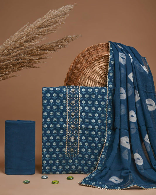 Designer zari gotapatti work Cotton Suit with chiffon dupatta(WAGP53)