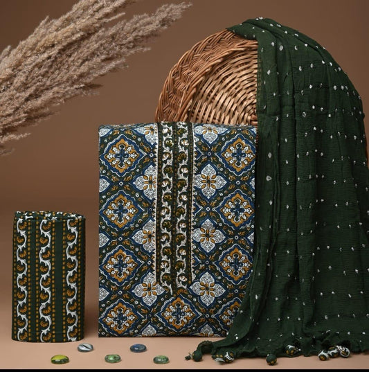 Designer zari gotapatti work Cotton Suit with chiffon dupatta(WAGP52)
