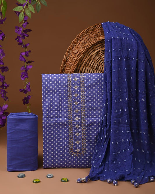 Designer zari gotapatti work Cotton Suit with chiffon dupatta(WAGP51)