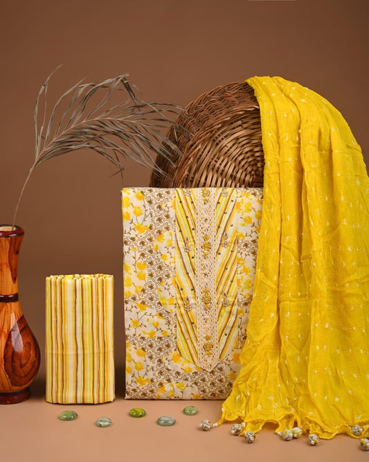 Designer zari gotapatti work Cotton Suit with chiffon dupatta(WAGP16)