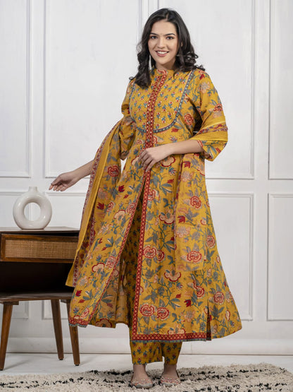 New Cotton Festival Collection In Pure Cotton With Hand And Adda mirror Work kurti And pant Dupatta Set (WARED409)