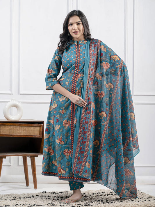 New Cotton Festival Collection In Pure Cotton With Hand And Adda mirror Work kurti And pant Dupatta Set (WARED410)