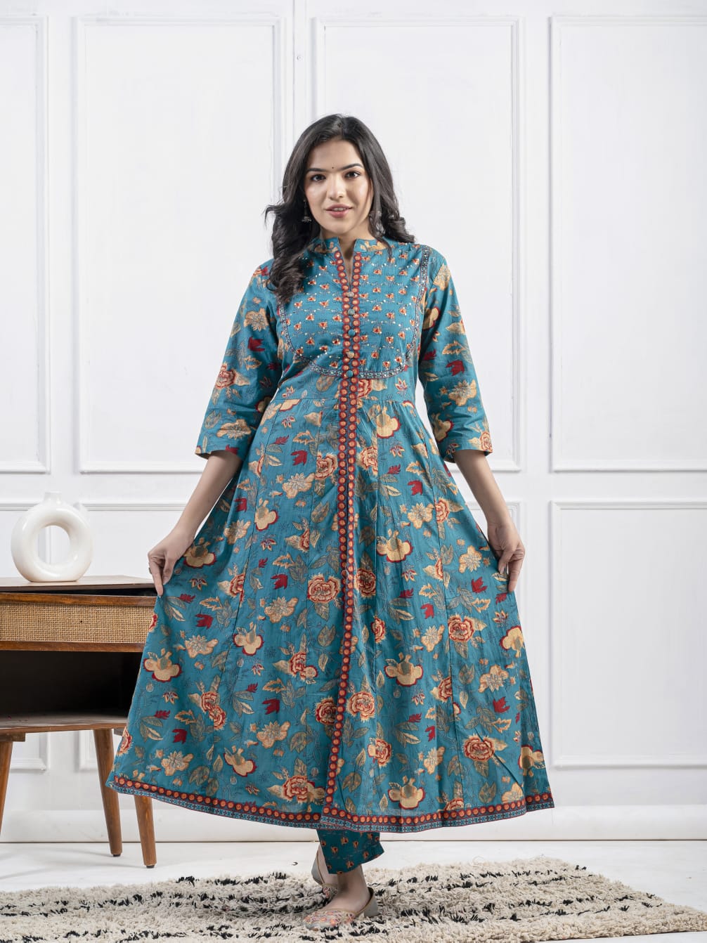 New Cotton Festival Collection In Pure Cotton With Hand And Adda mirror Work kurti And pant Dupatta Set (WARED410)