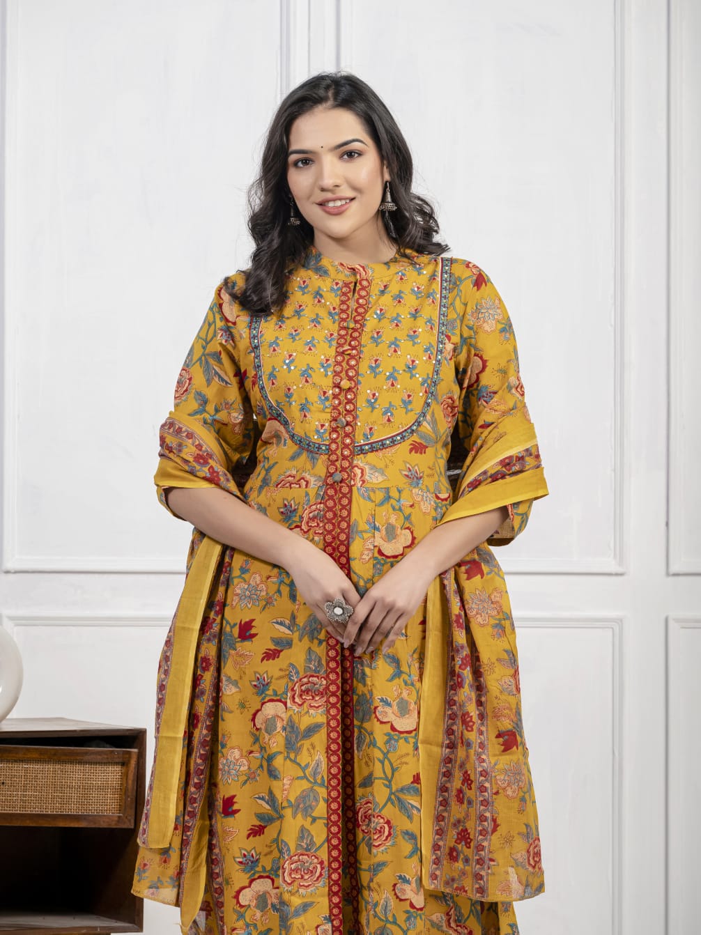 New Cotton Festival Collection In Pure Cotton With Hand And Adda mirror Work kurti And pant Dupatta Set (WARED409)