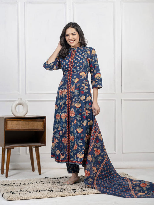 New Cotton Festival Collection In Pure Cotton With Hand And Adda mirror Work kurti And pant Dupatta Set (WARED408)