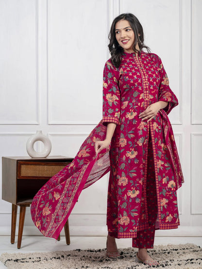 New Cotton Festival Collection In Pure Cotton With Hand And Adda mirror Work kurti And pant Dupatta Set (WARED407)