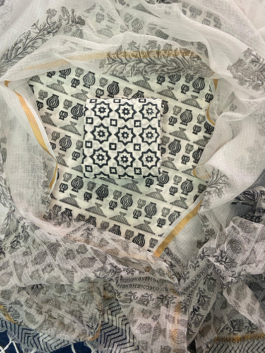 Suits Wala Hand Block Print Cotton Suit Set with Kota Doria Dupatta  (WAKOTMU53)