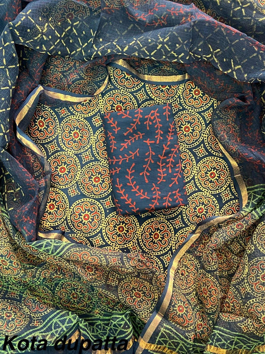Suits Wala Hand Block Print Cotton Suit Set with Kota Doria Dupatta  (WAKOTMU52)