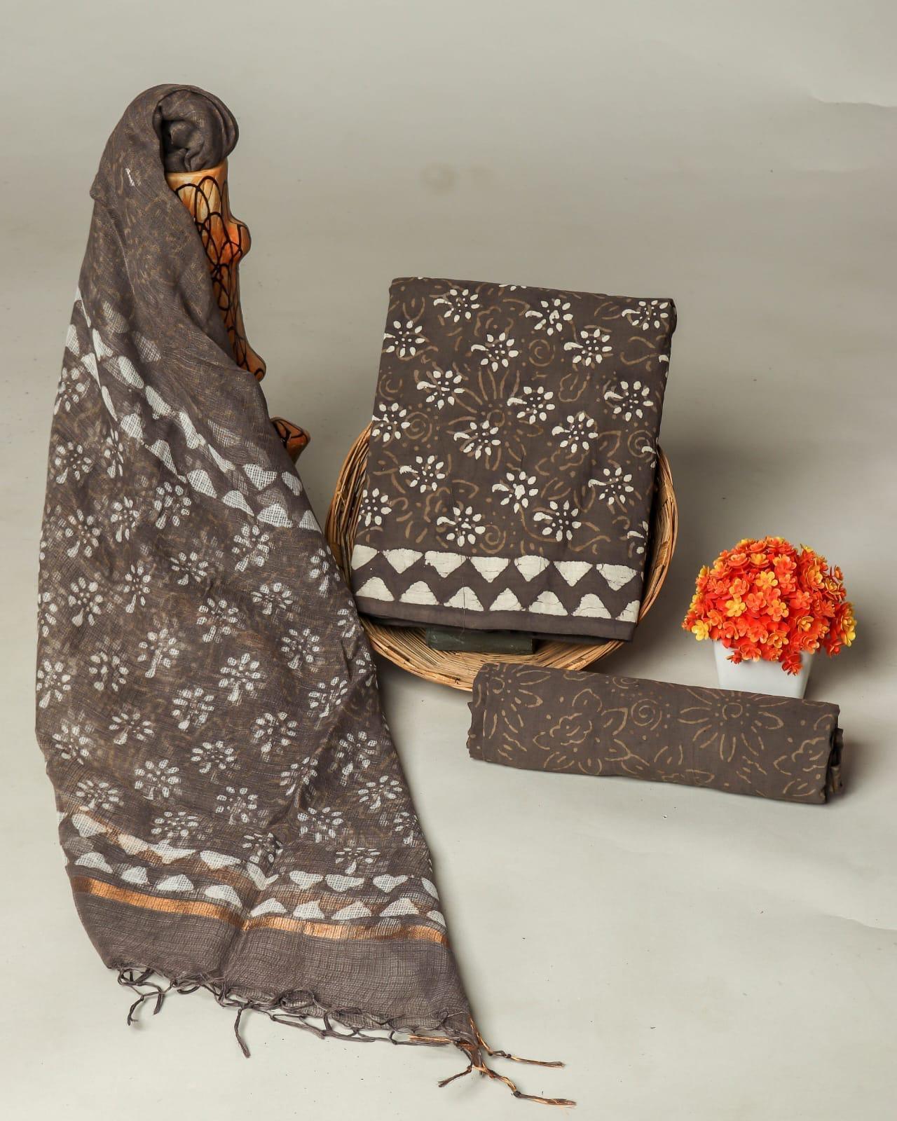 Premium Hand Block Print Cotton Suit Set with Kota Doria Dupatta WAKOTMU39