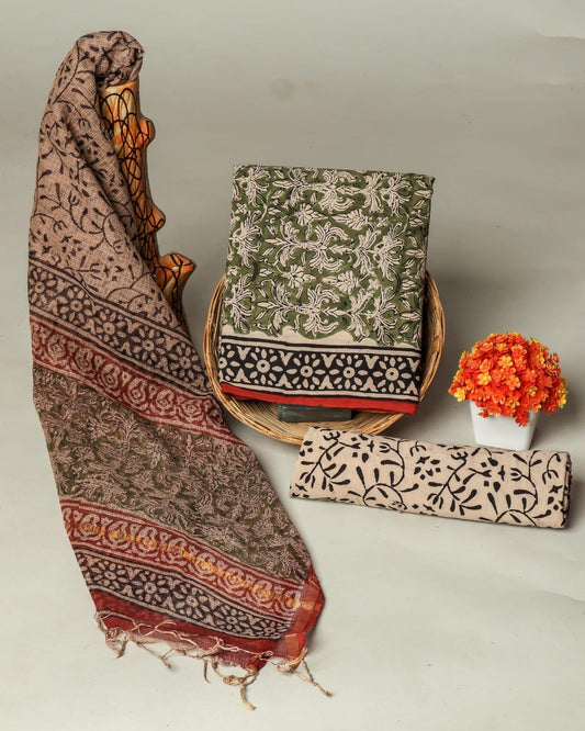 Copy of Premium Hand Block Print Cotton Suit Set with Kota Doria Dupatta WAKOTMU38
