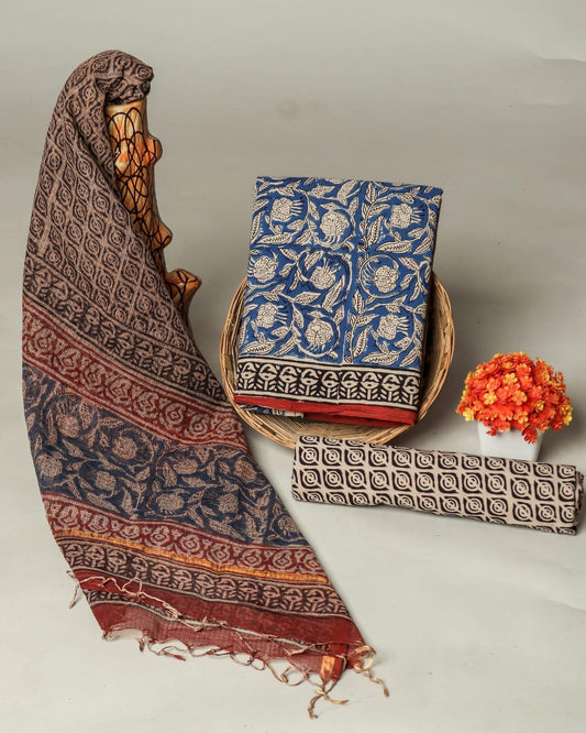 Premium Hand Block Print Cotton Suit Set with Kota Doria Dupatta WAKOTMU35