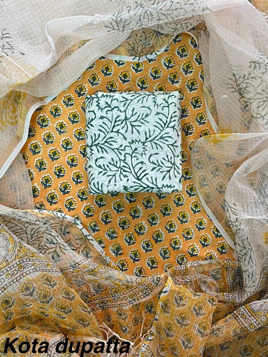 Suits Wala Hand Block Print Cotton Suit Set with Kota Doria Dupatta WAKOTMU31