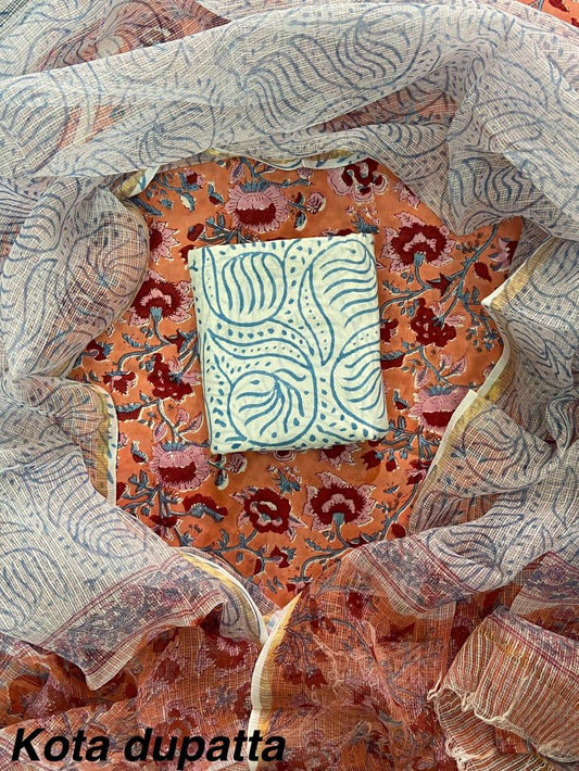 Suits Wala Hand Block Print Cotton Suit Set with Kota Doria Dupatta WAKOTMU30