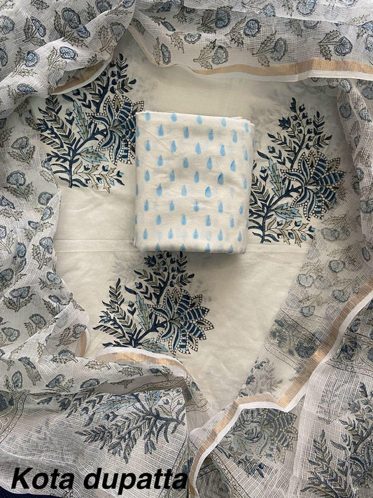 Suits Wala Hand Block Print Cotton Suit Set with Kota Doria Dupatta WAKOTMU29