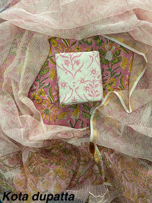 Suits Wala Hand Block Print Cotton Suit Set with Kota Doria Dupatta WAKOTMU28