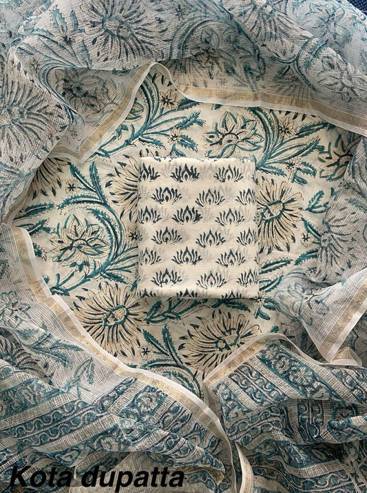 Suits Wala Hand Block Print Cotton Suit Set with Kota Doria Dupatta WAKOTMU24