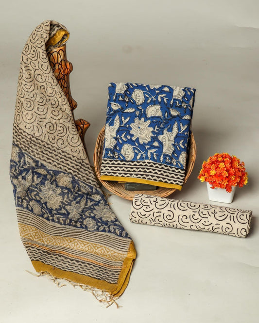 Suits Wala Hand Block Print Cotton Suit Set with Kota Doria Dupatta (WAKOTMU18)