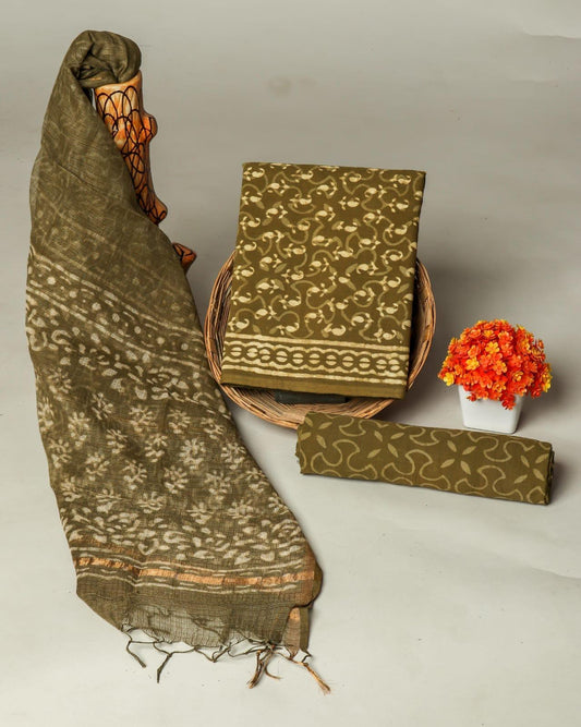 Suits Wala Hand Block Print Cotton Suit Set with Kota Doria Dupatta (WAKOTMU17)