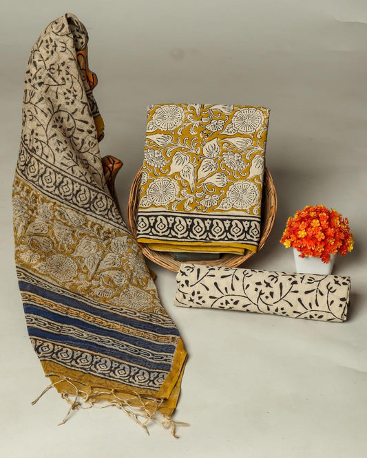 DESIGNER HAND BLOCK PRINT COTTON SUIT SET WITH KOTA DORIA DUPATTA (WAKOTMU16)