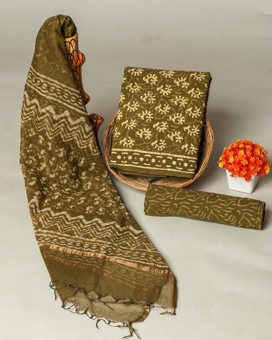 DESIGNER HAND BLOCK PRINT COTTON SUIT SET WITH KOTA DORIA DUPATTA  (WAKOTMU15)