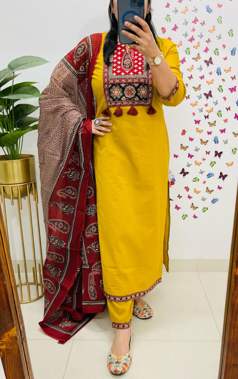 🌹🌹Pure fine Cotton fabric &nbsp; Kurti with Pant with cotton 100-100 Dupatta🌹🌹(WARED418)
