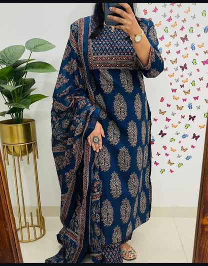 🌹🌹Pure fine Cotton fabric  Kurti with Pant with cotton 100-100 Dupatta🌹🌹Nack Hand work(WARED426)