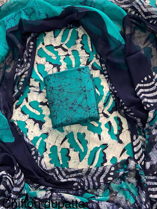 New Premium Hand Block Print Cotton Suit Set with Chiffon Dupatta(WACFCOTMU10)