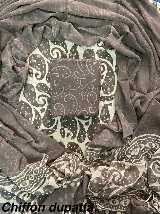 JAAL HAND BLOCK PRINT COTTON SUIT SET WITH CHIFFON DUPATTA(WACFCOTMU08)
