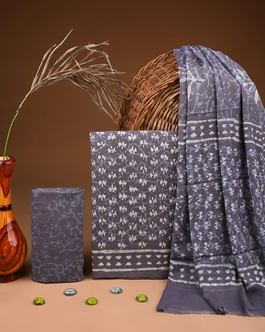 JAAL HAND BLOCK PRINT COTTON SUIT SET WITH CHIFFON DUPATTA(WACFCOTMU106)