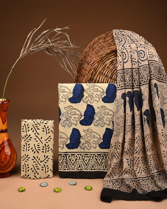 JAAL HAND BLOCK PRINT COTTON SUIT SET WITH CHIFFON DUPATTA(WACFCOTMU104)