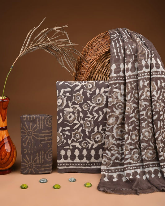 JAAL HAND BLOCK PRINT COTTON SUIT SET WITH CHIFFON DUPATTA(WACFCOTMU100)