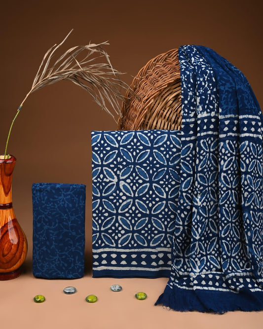 JAAL HAND BLOCK PRINT COTTON SUIT SET WITH CHIFFON DUPATTA(WACFCOTMU98)