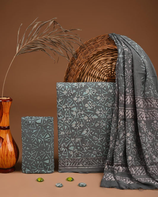 JAAL HAND BLOCK PRINT COTTON SUIT SET WITH CHIFFON DUPATTA(WACFCOTMU90)