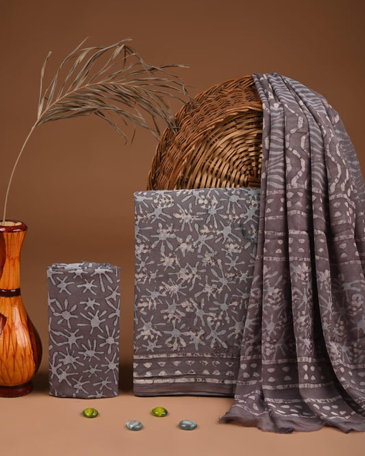 JAAL HAND BLOCK PRINT COTTON SUIT SET WITH CHIFFON DUPATTA(WACFCOTMU130)