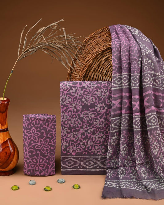 JAAL HAND BLOCK PRINT COTTON SUIT SET WITH CHIFFON DUPATTA(WACFCOTMU119)
