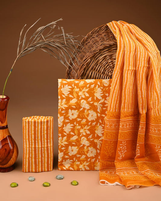 JAAL HAND BLOCK PRINT COTTON SUIT SET WITH CHIFFON DUPATTA(WACFCOTMU118)