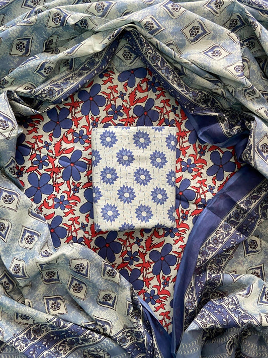 ELEGANT HAND BLOCK PRINT COTTON SUIT SET WITH MULMUL DUPATTA(WACOTMU58)