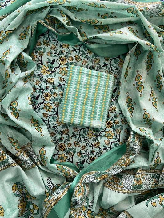 ELEGANT HAND BLOCK PRINT COTTON SUIT SET WITH MULMUL DUPATTA(WACOTMU56)