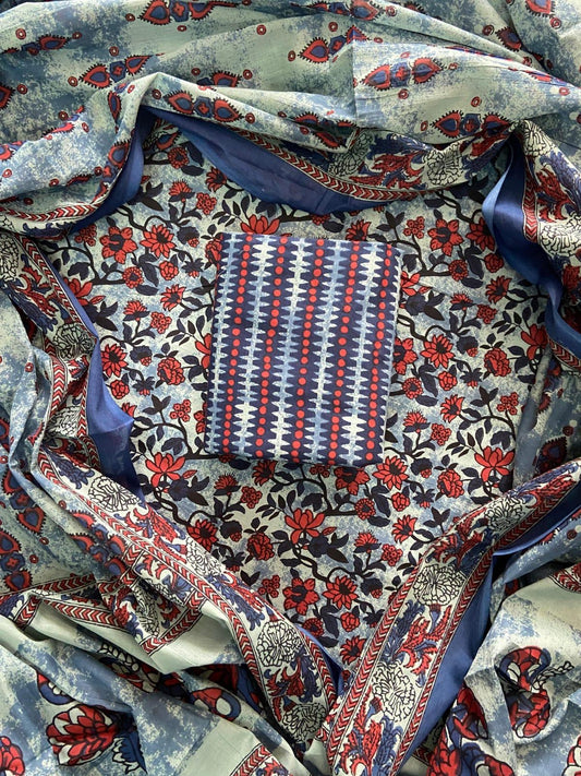ELEGANT HAND BLOCK PRINT COTTON SUIT SET WITH MULMUL DUPATTA(WACOTMU43)