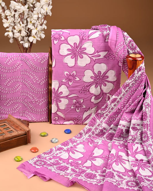 ELEGANT HAND BLOCK PRINT COTTON SUIT SET WITH MULMUL DUPATTA(WACOTMU40)