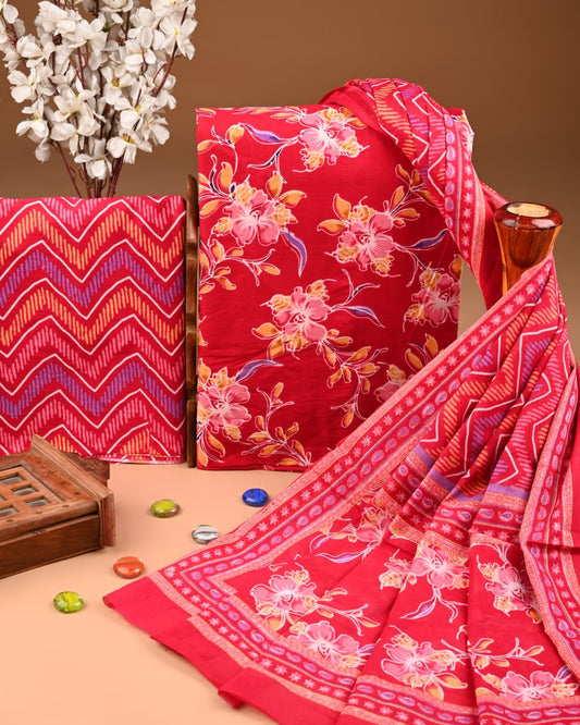ELEGANT HAND BLOCK PRINT COTTON SUIT SET WITH MULMUL DUPATTA(WACOTMU12)