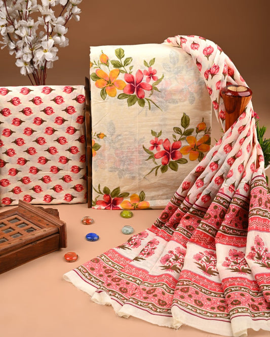 ELEGANT HAND BLOCK PRINT COTTON SUIT SET WITH MULMUL DUPATTA(WACOTMU01)
